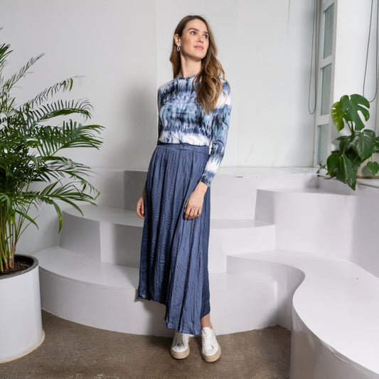 Lana Crinkle Skirt Slate Blue - The Mimi Boutique