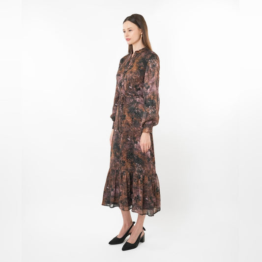 Gold Shimmer Brown Belted Dress