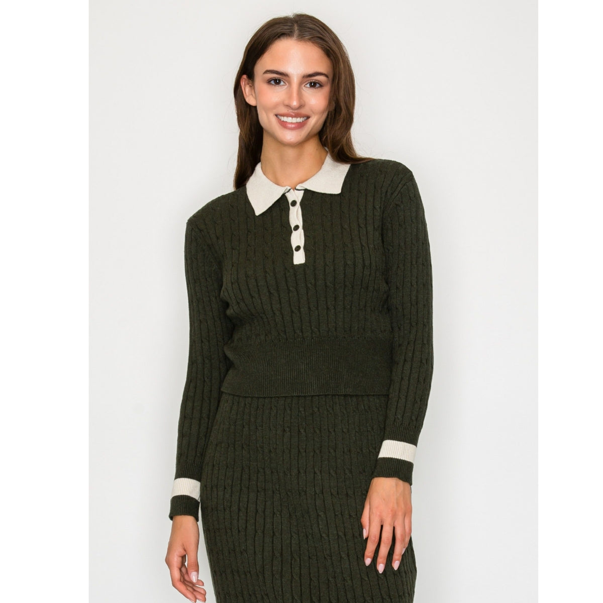 Olive Rope Knit Sweater Set Sold Separately