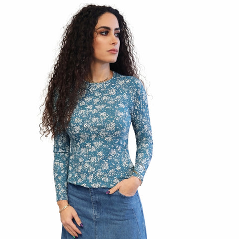 Teal Floral Dolman Ribbed Tshirt
