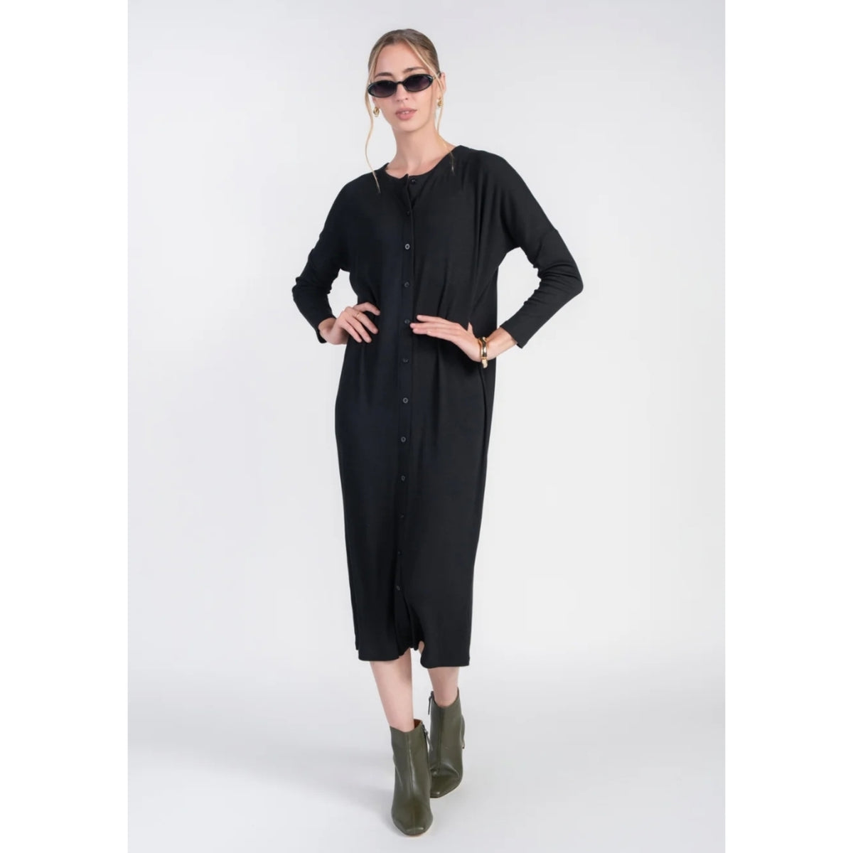 Black Dolman Sleeve Dress With Buttons Adina LV