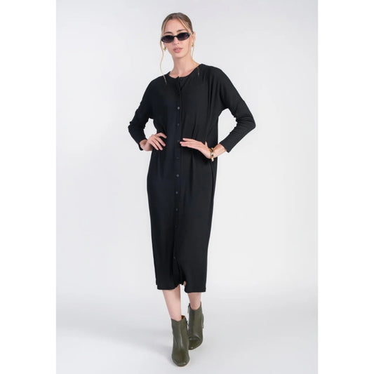 Black Dolman Sleeve Dress With Buttons Adina LV