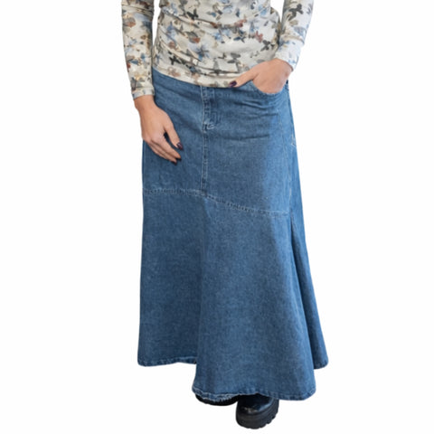 Light Blue Acid Wash Double Pocket Midi Skirt