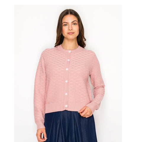 Pink Solid Knit Cardigan Yal