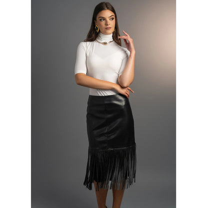 Black Stone Belle Fringe Leather Skirt