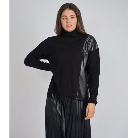 Cool Mockneck Half Leather Yal Sweater