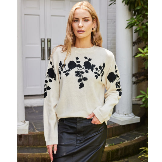 Elara Sweater Ivory/Black Floral