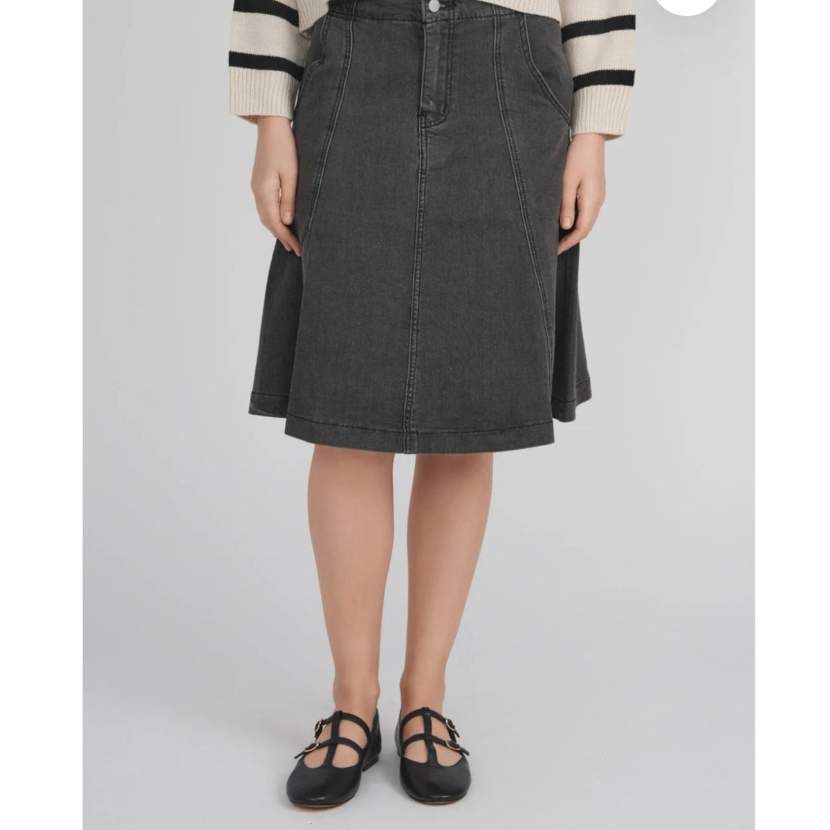 Black Denim Panel Skirt