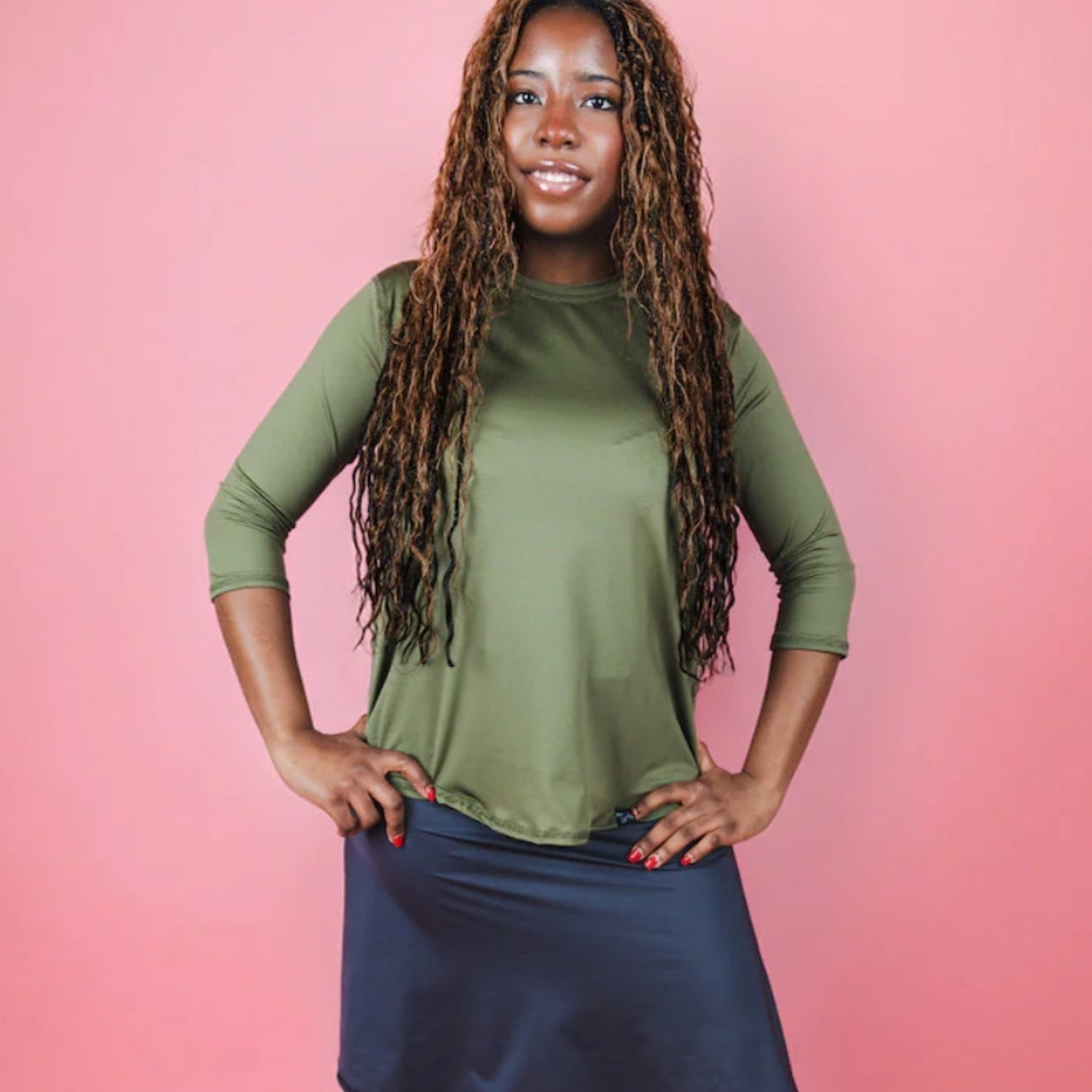 Army Green Performance Quarter Sleeve Top Transcendent