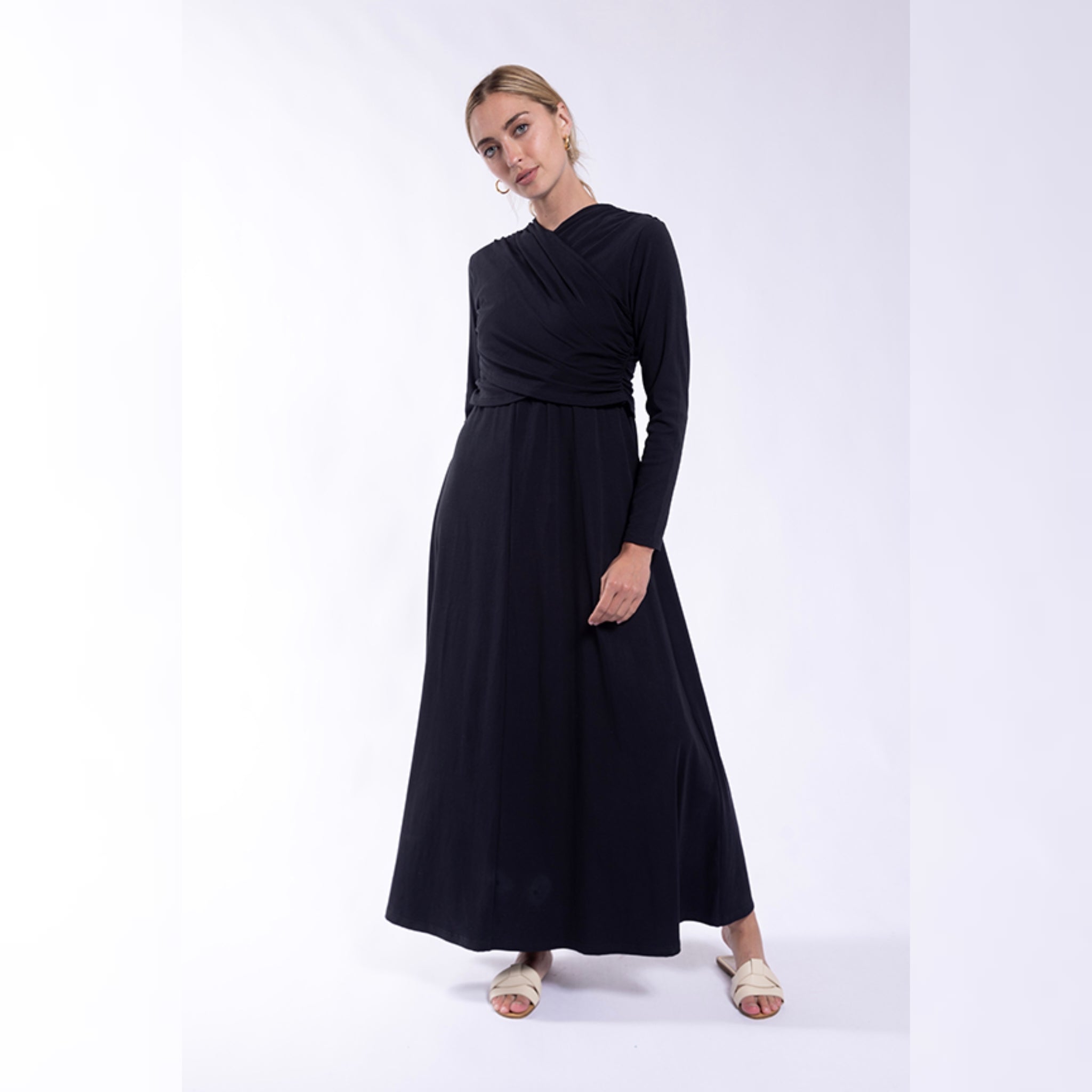 crossover jersey dress Iris Maternity Crossover Neckline Tie Back Jersey Work Dress in Black