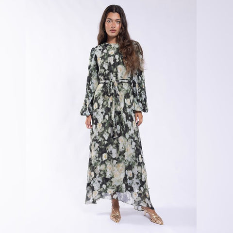 Green Multi Crinkled Floral Maxi