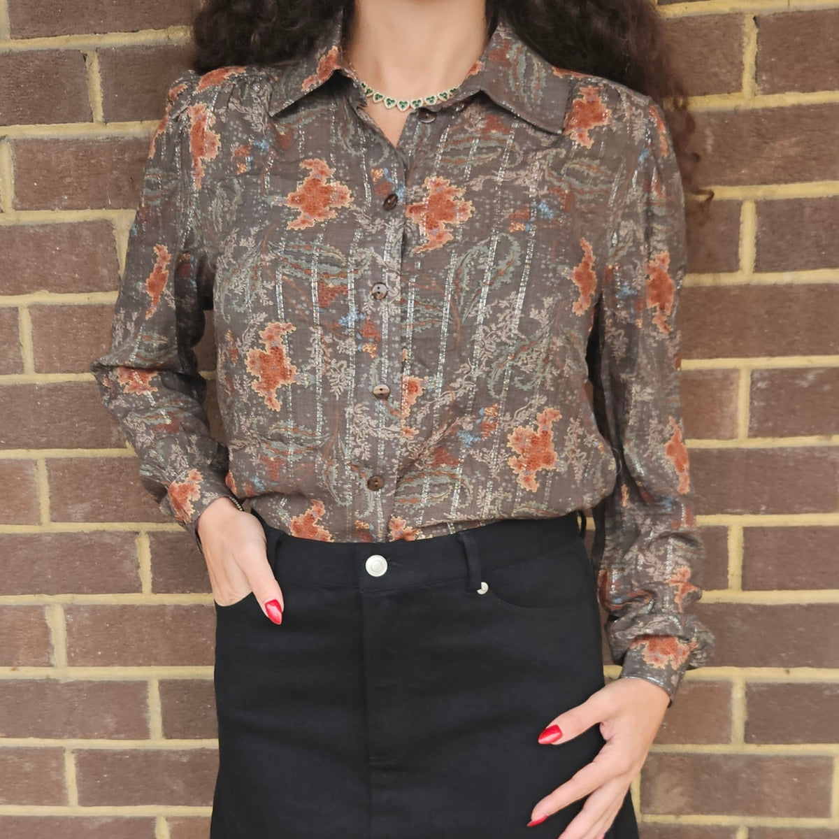 Nora Olive Lurex Blouse