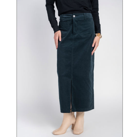 Pocket Midi Skirt Teal Corduroy Adina LV