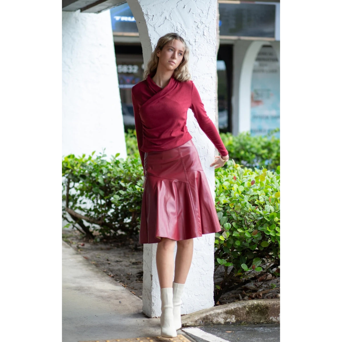 Cherry Drop Hem Leather Skirt Adina LV