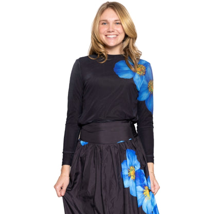 Black Blue Floral Mesh Top Lilac Teen