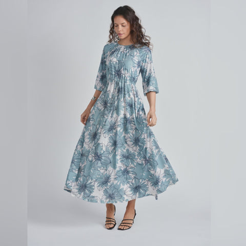 Irisa Eucalyptus Garden Turquoise Floral Dress