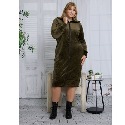 Connie Velour Dress Olive - The Mimi Boutique