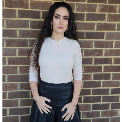 Ivory V Neck Microribbed Tshirt