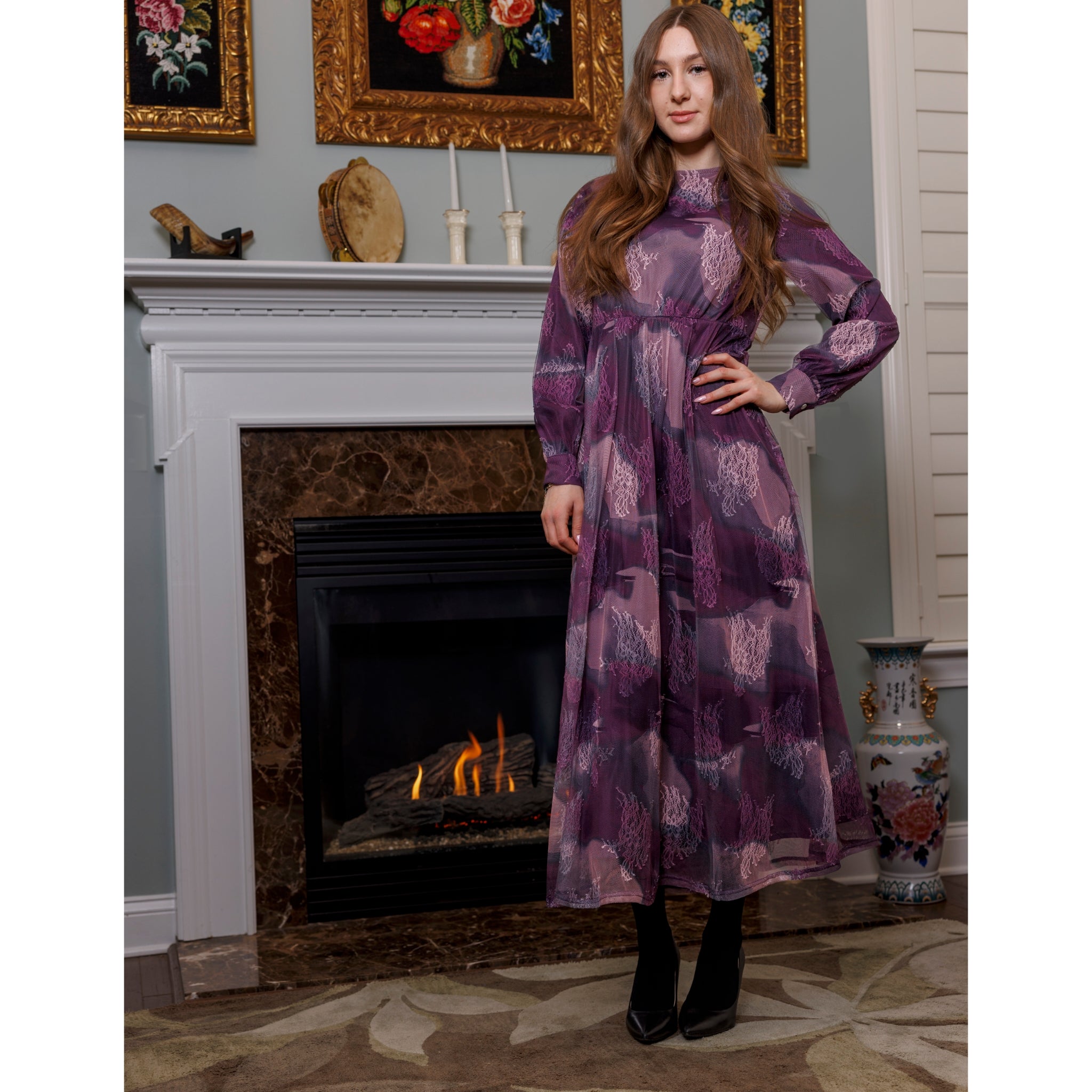 purple dress with lace overlay Violet Purple Lace Overlay Maxi Dress Size Large Formal Travel Cocktail Prom