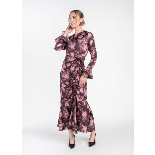 Valerie Midi Dress Burgundy Pink Flower Adina LV
