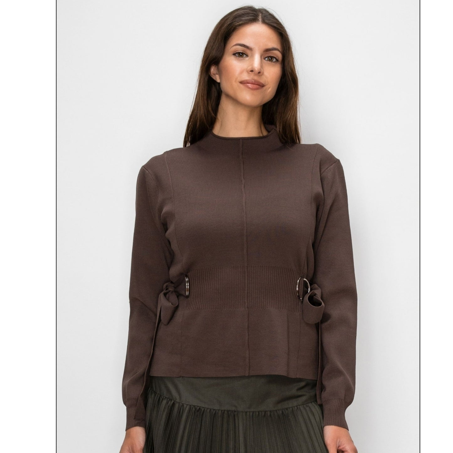 Brown Side Tie Yal Sweater