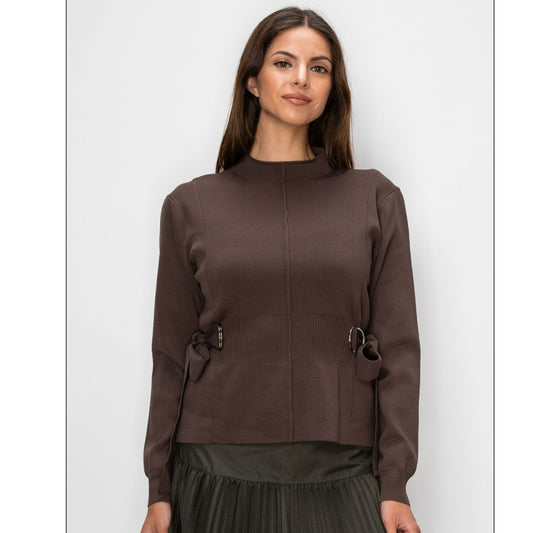 Brown Side Tie Yal Sweater