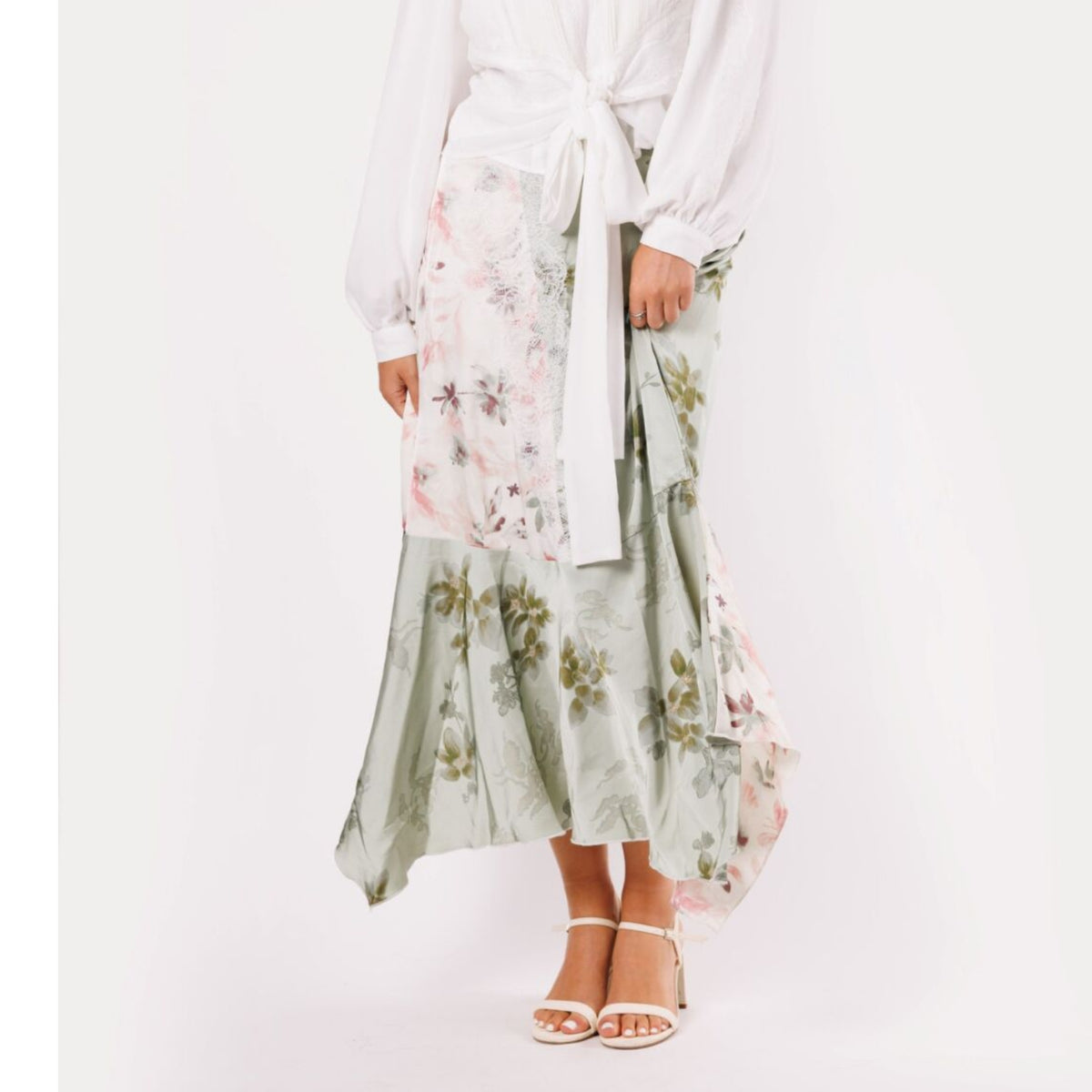 Floral Colorblock Lace Sage Skirt