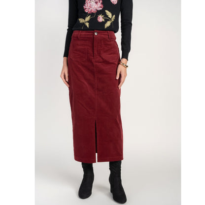 Pocket Midi Skirt Cherry Lacquer Corduroy