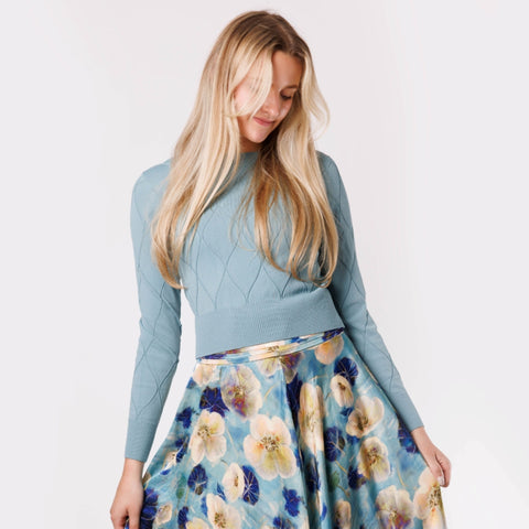 Hourglass Imprint Sweater Solid Smokey Blue