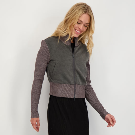 Scuba Rib Bomber Grey - The Mimi Boutique