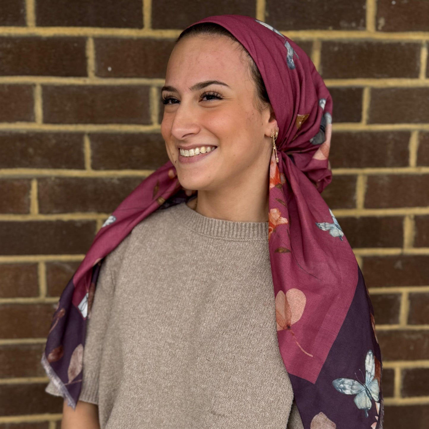 Butterfly Border Pre-Tied Scarf Atifa