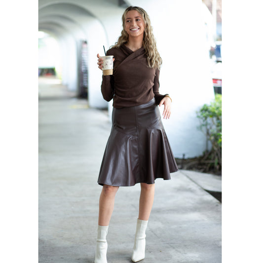Chocolate Drop Hem Leather Skirt Adina LV - The Mimi Boutique