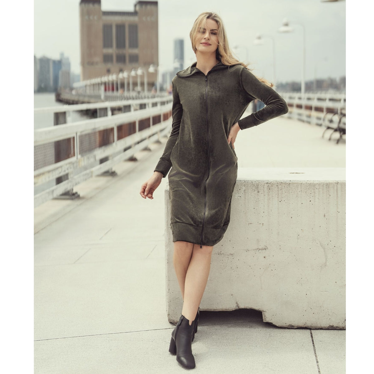 Connie Velour Dress Olive - The Mimi Boutique