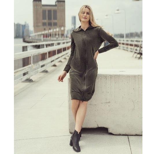 Connie Velour Dress Olive - The Mimi Boutique