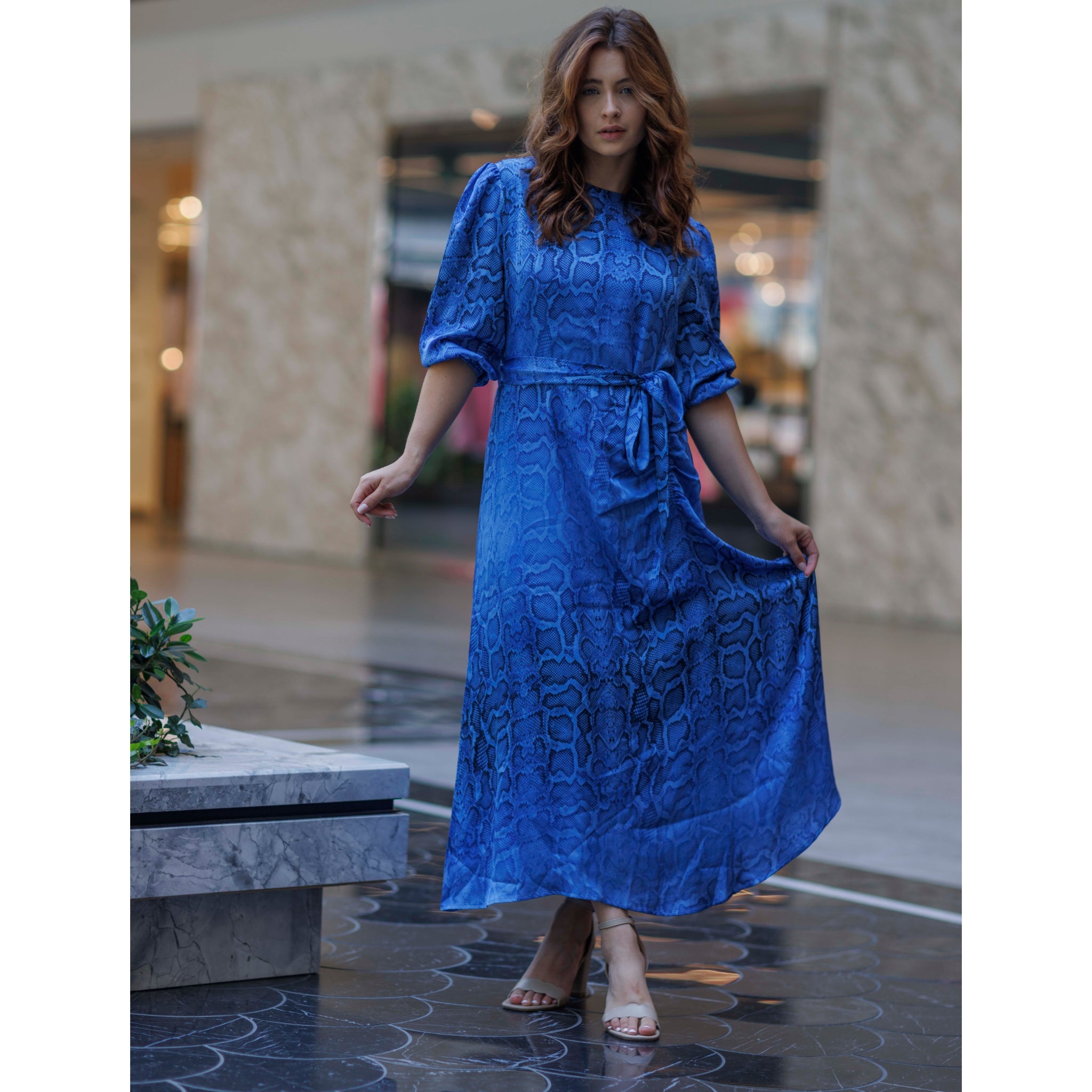 Blue Snakeskin Pulley Dress Blue Snakeskin Pulley Dress