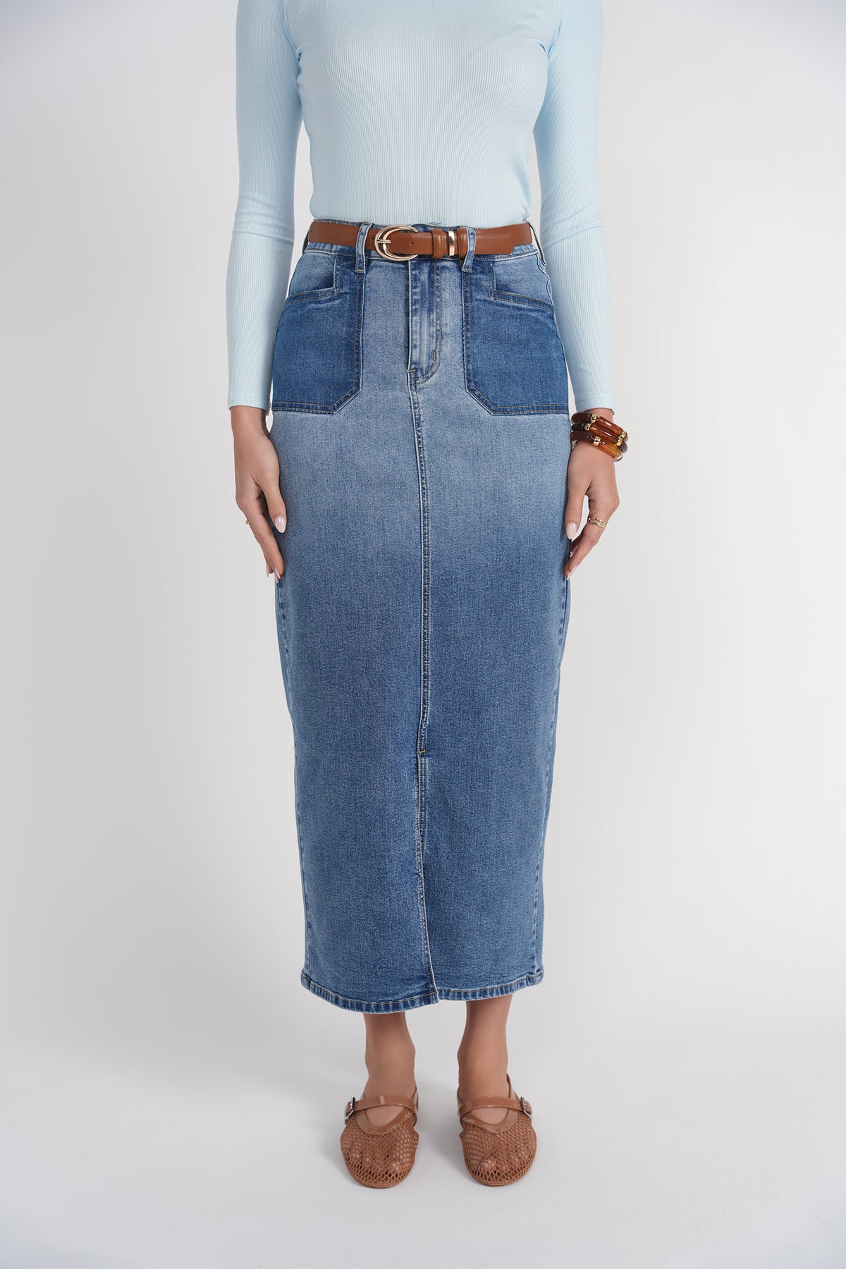 Contrast Pocket Midi Skirt Blue Adina LV