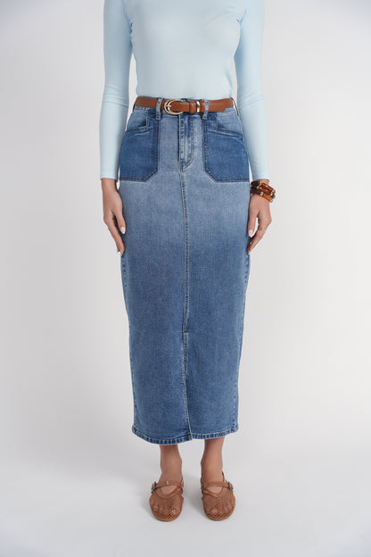 Contrast Pocket Midi Skirt Blue Adina LV