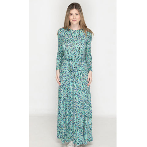 Turquoise Print Belted Maxi - The Mimi Boutique