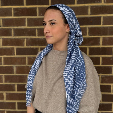 Abstract Denim Pre-Tied Scarf Atifa