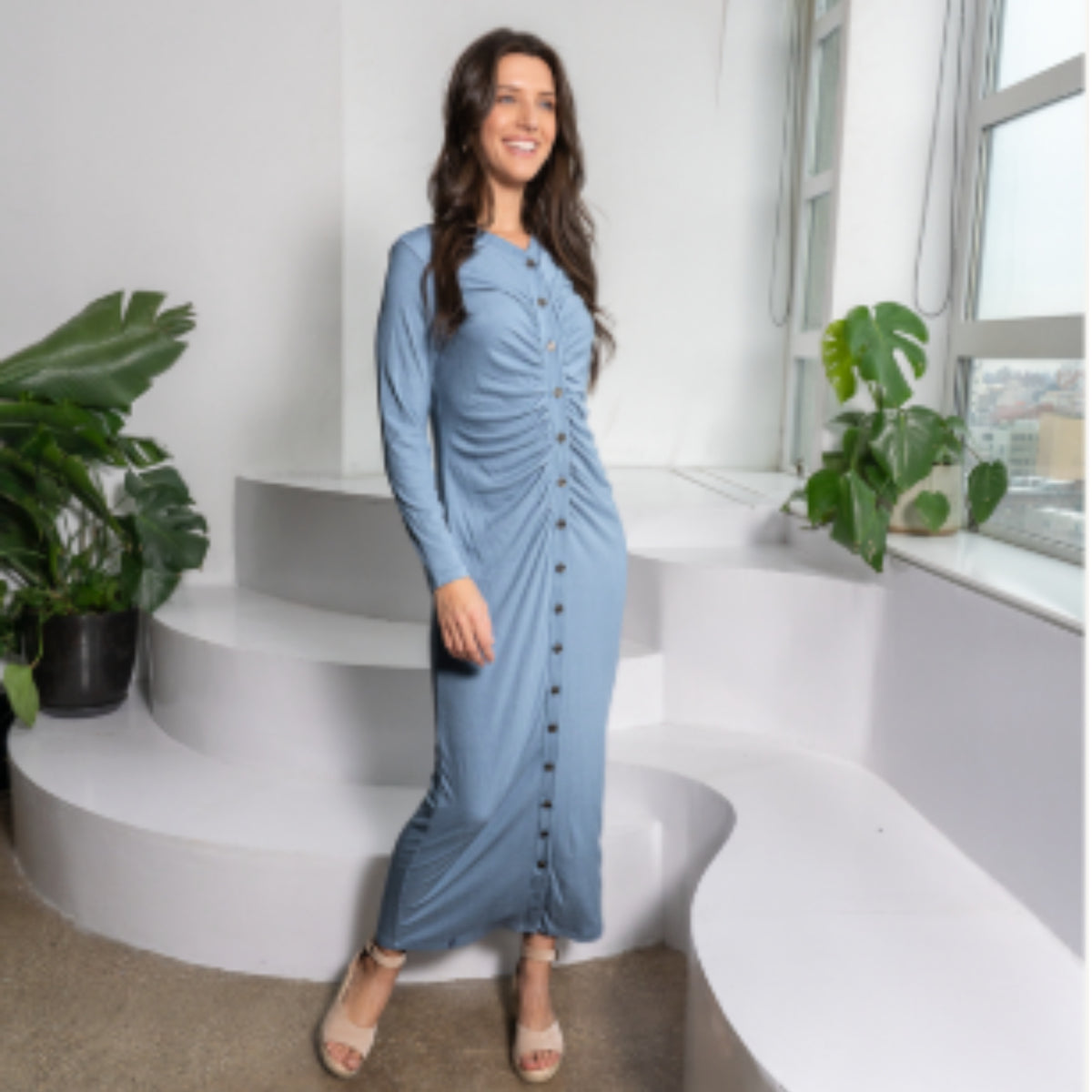 Lexi Ruched Dress Denim Blue - The Mimi Boutique