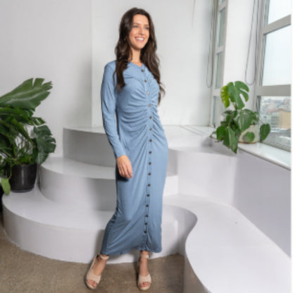 Lexi Ruched Dress Denim Blue - The Mimi Boutique