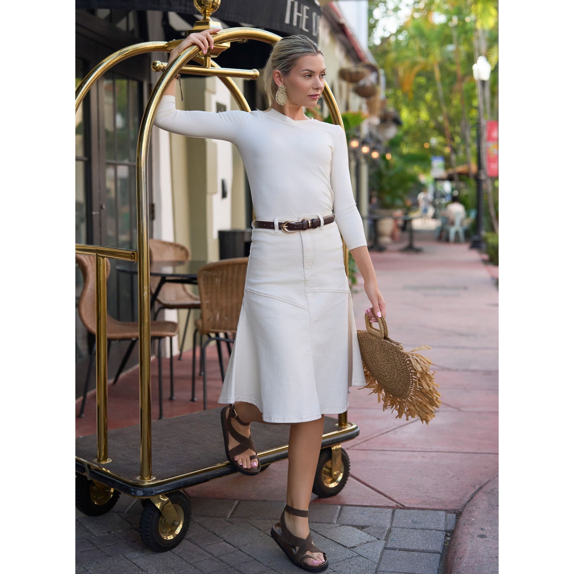 Cream Drop Hem Denim Skirt 25" Adina LV - The Mimi Boutique