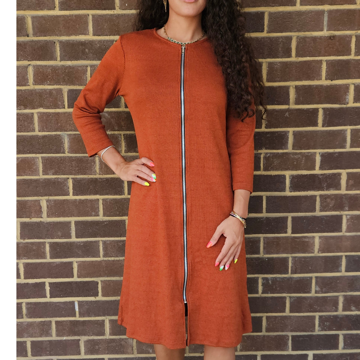 Rust Sweater Zip Dress KMW