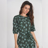 Smocked Shoulder Dress Green Floral