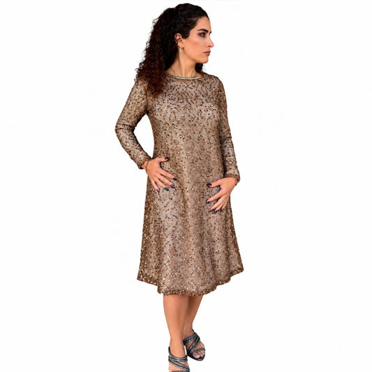 Beige Mesh Sequin Dress