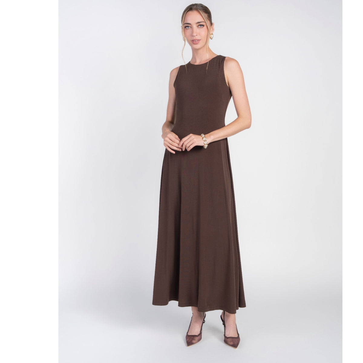 Chocolate Sleeveless Jersey Dress Adina LV
