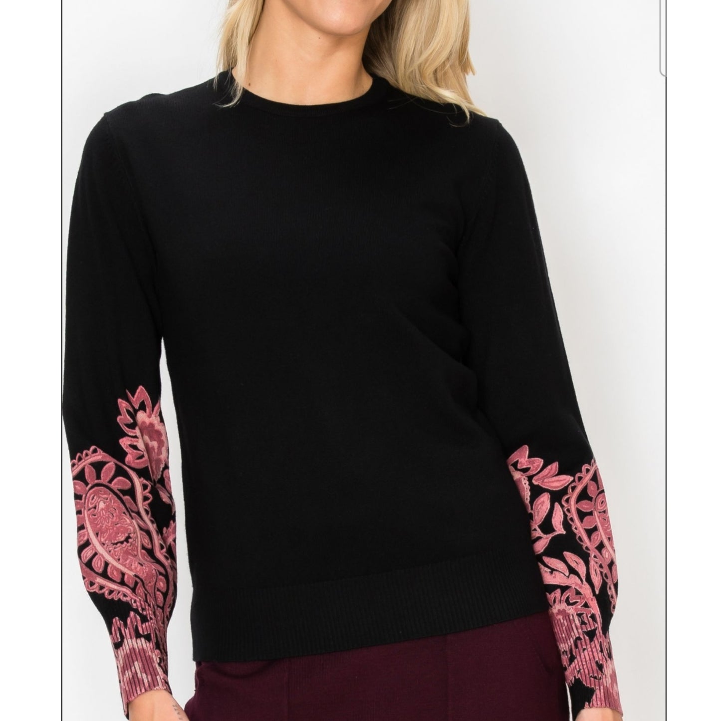 Pink Detail Sleeve Black Yal Sweater