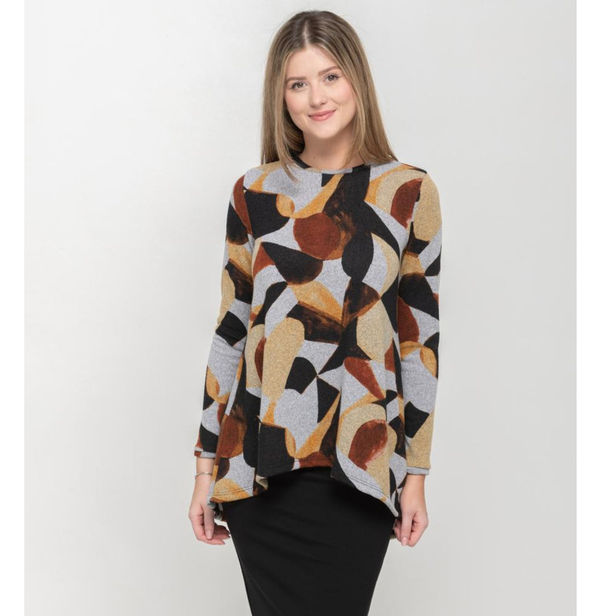 Sweater High Low Top Abstract Geo KMW - The Mimi Boutique