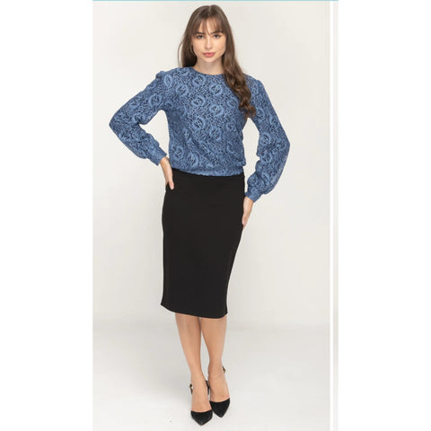 Puffy Sleeve Blouse Blue Lace