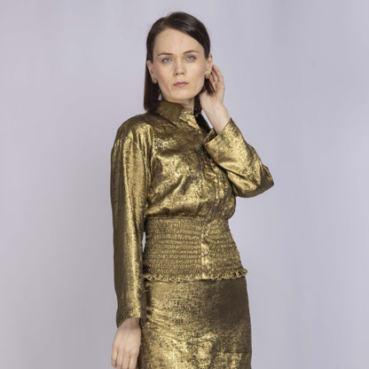 Gold Blouse With Ruched Waist